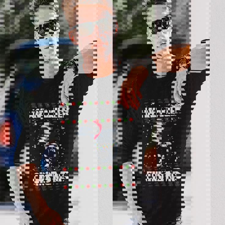 Have A Killer Whale クリスマス サンタ アグリークリスマス シャチ ファニー 長袖Tシャツ 彼への贈り物