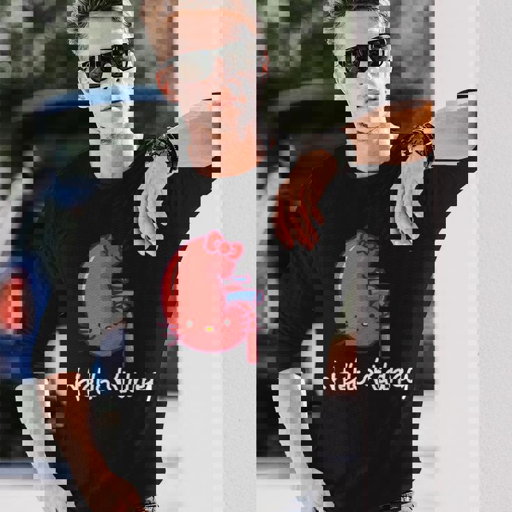 Hello Kidney おもしろ お医者さんへの感謝を示す 長袖Tシャツ 彼への贈り物