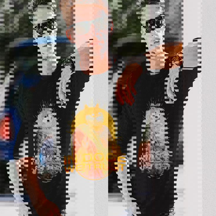 In Doge We Trust Doge Dogecoin 柴犬 長袖Tシャツ 彼への贈り物