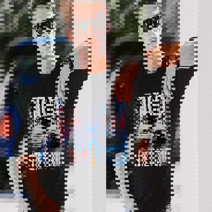 Jdm日本人ドリフトレースカー2台 東京ストリートドリフト夜 長袖Tシャツ 彼への贈り物