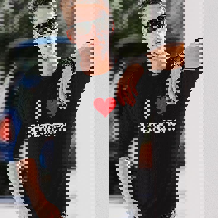 I Love Electricity ハート 電気技師ユーティリティ電気 長袖Tシャツ 彼への贈り物