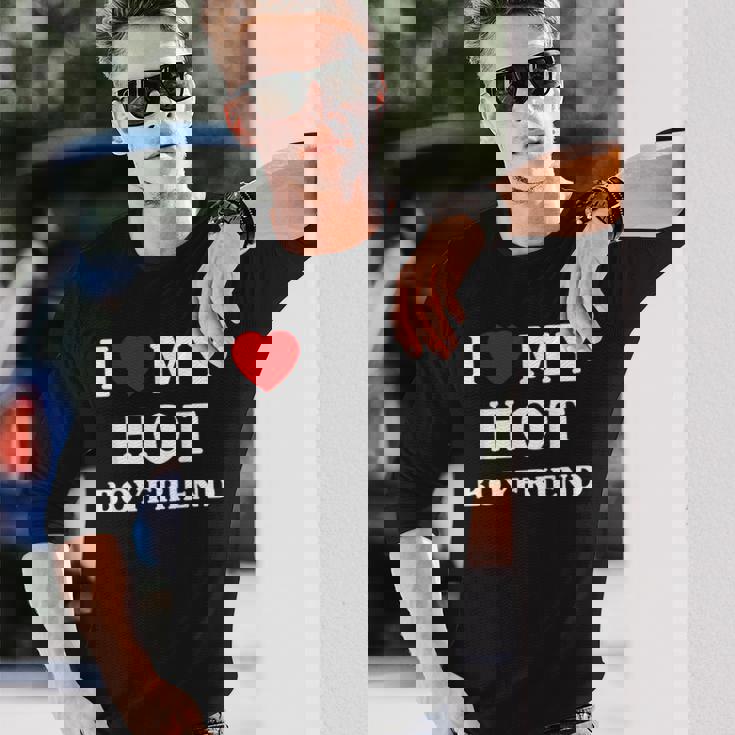 I Love My Hot Boyfriend シャツ マッチング I Heart My Boyfriend 長袖Tシャツ 彼への贈り物