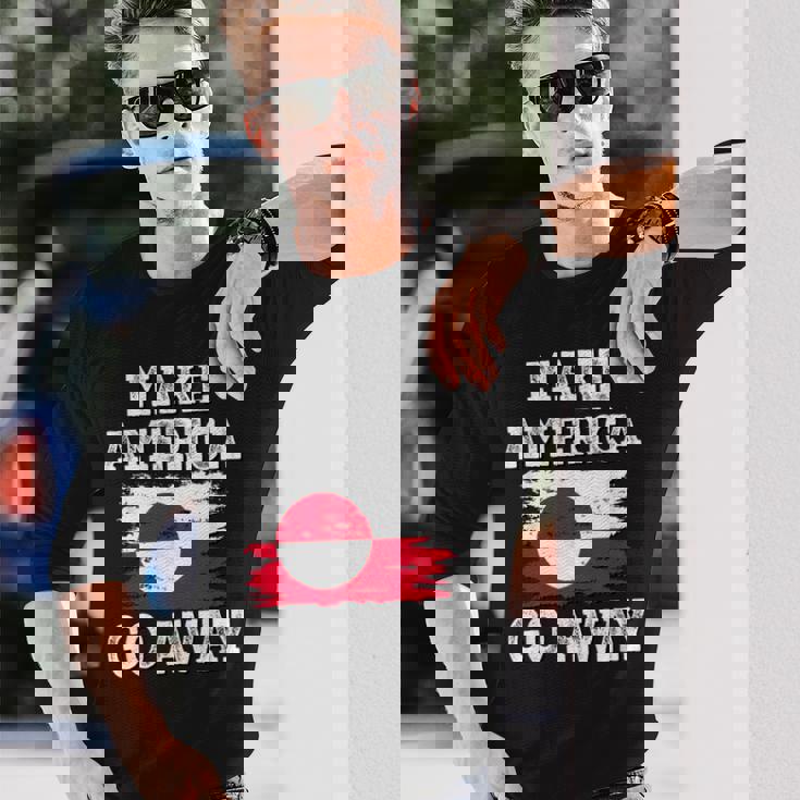 Make America Go Away グリーンランド国旗 アンティーク調 長袖Tシャツ 彼への贈り物