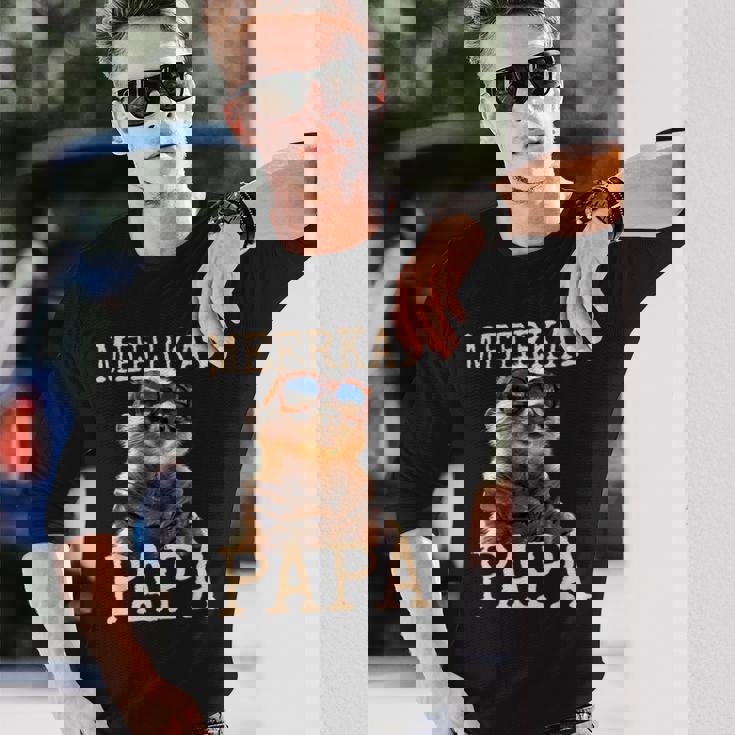 Meerkat Papaミーアキャット パパ パパ 父の日 マングース パパ スリケート ファーザー 長袖Tシャツ 彼への贈り物