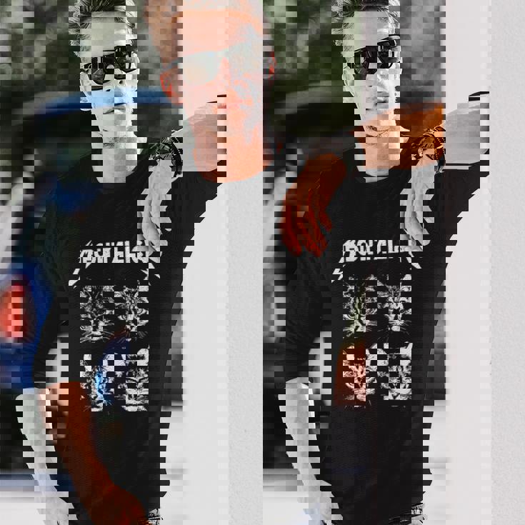 Meowtallica ブラック ホワイト 面白い パロディバンド 猫 子猫 恋人 長袖tシャツ 長袖Tシャツ 彼への贈り物