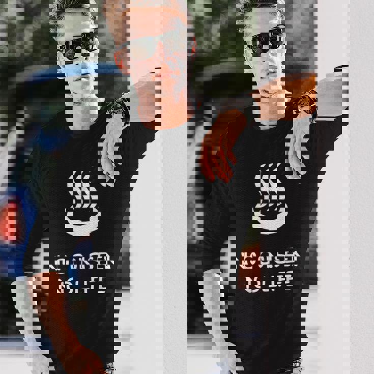 No Onsen No Life 温泉好き 長袖Tシャツ 彼への贈り物