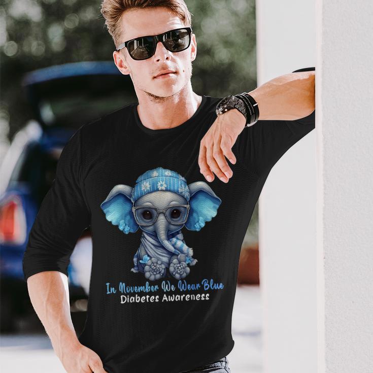 In November We Wear Blue Elephant Diabetes Awareness Long Sleeve T-Shirt Gifts for Him
