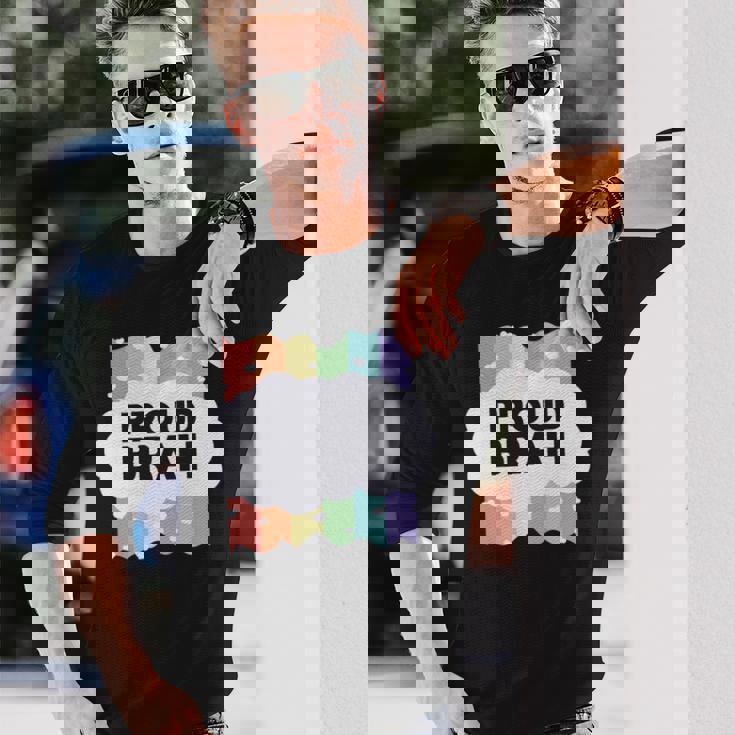 Proud Brah ゲイプライドフラッグ ジェンダー平等 パステルブラ 長袖tシャツ 長袖Tシャツ 彼への贈り物