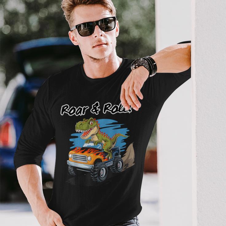 Roar & Roll Dinosaure Monster Truck T-shirt à manches longues Cadeaux pour lui