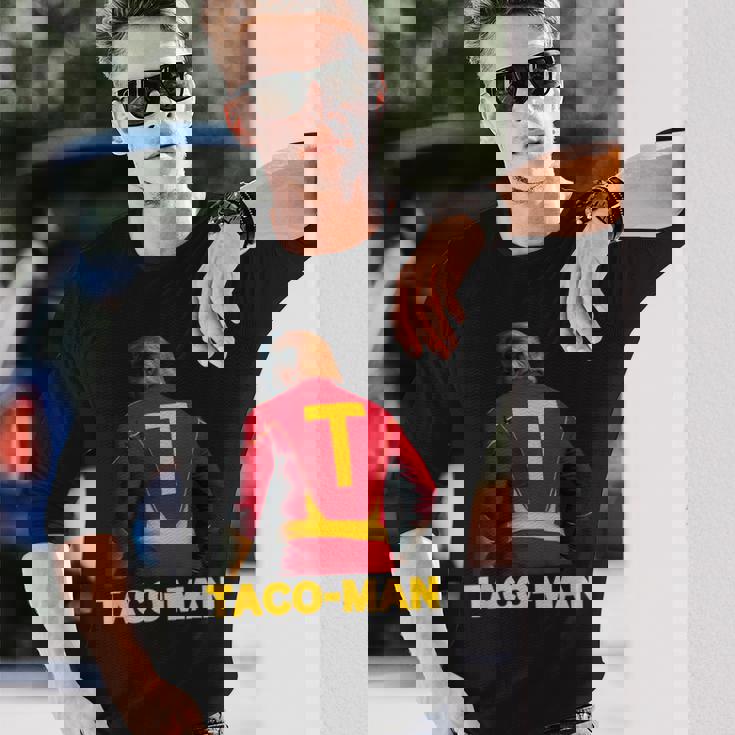 Taco-Man 面白い 反トランプ ハロウィーン 政治的コスチュームアイデア 長袖Tシャツ 彼への贈り物