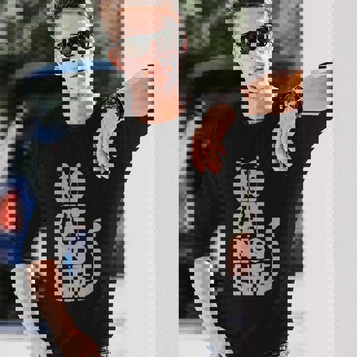 「No Cat No Life」 猫 シルエット 長袖Tシャツ 彼への贈り物