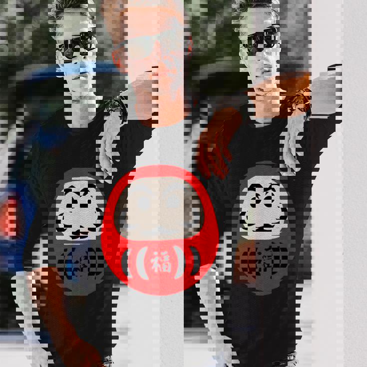 【だるま 福】面白い おもしろ 文字入り 開運グッズ 運気アップ 縁起物 ラッキー 和柄 ネタ ウケ狙い 日本 お土産 長袖Tシャツ 彼への贈り物