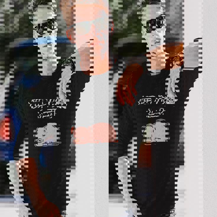 おやすみになる豚のパジャマデザイン 長袖Tシャツ 彼への贈り物