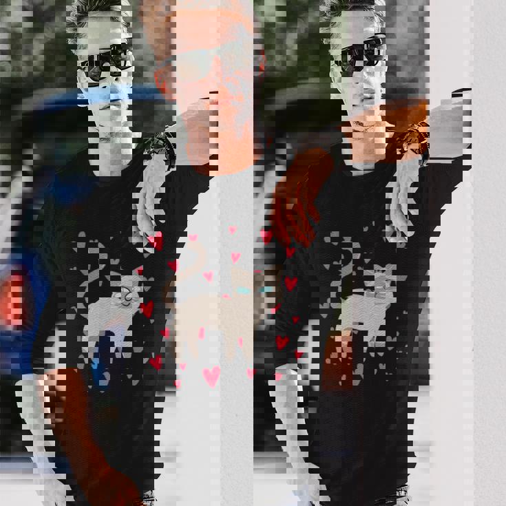 かわいいシャム猫プリント 長袖Tシャツ 彼への贈り物