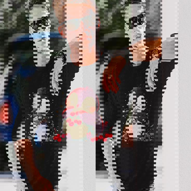 さくらんぼペンギン かわいい チェリー フルーツ アートワーク ペンギン好き 長袖Tシャツ 彼への贈り物