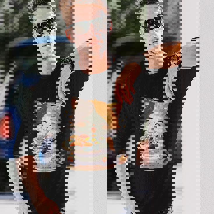 わがまま猫 寿司ねこ ラーメン好き かわいい おもしろ マンガ 長袖Tシャツ 彼への贈り物