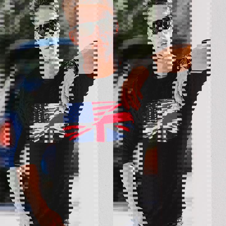 アメリカの国旗-ユニオンジャック-イギリスの国旗 Usa Flag Union Jack Uk Flag 長袖Tシャツ 彼への贈り物