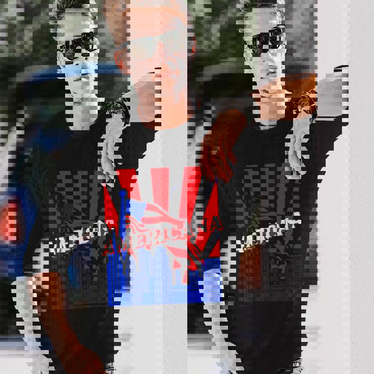 アメリカーナ、都市、旗、Bjj、柔術、Mma、ファイティング、ボックス。 長袖Tシャツ 彼への贈り物