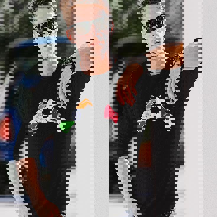 インド日本国旗 インド日本ハート 長袖Tシャツ 彼への贈り物