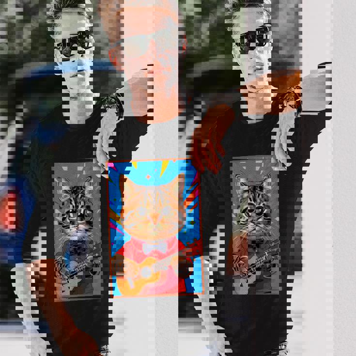 ウクレレ猫 長袖Tシャツ 彼への贈り物