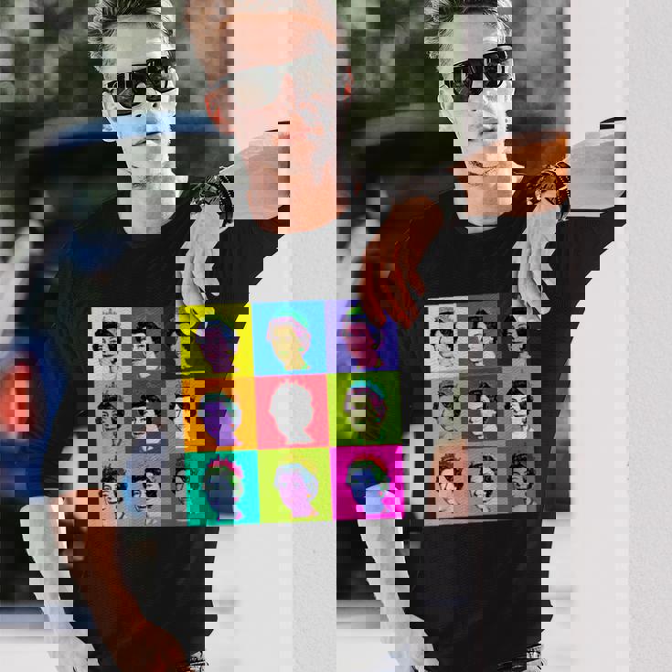 エリザベス 9 正方形タイル ポップアート イギリスの女王 長袖Tシャツ 彼への贈り物