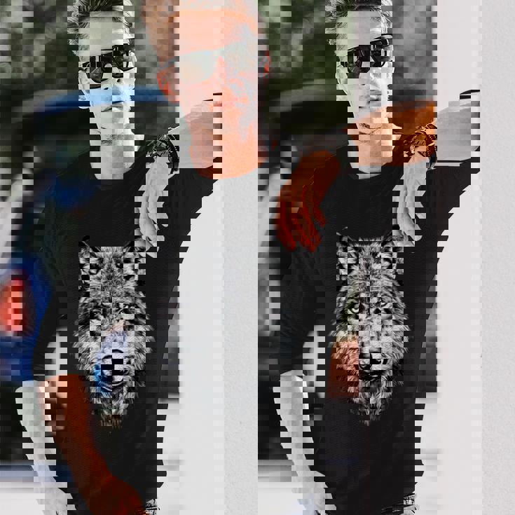 オオカミのモチーフ オオカミが大好き オオカミの群れ オオカミの犬 野生のオオカミ 長袖Tシャツ 彼への贈り物