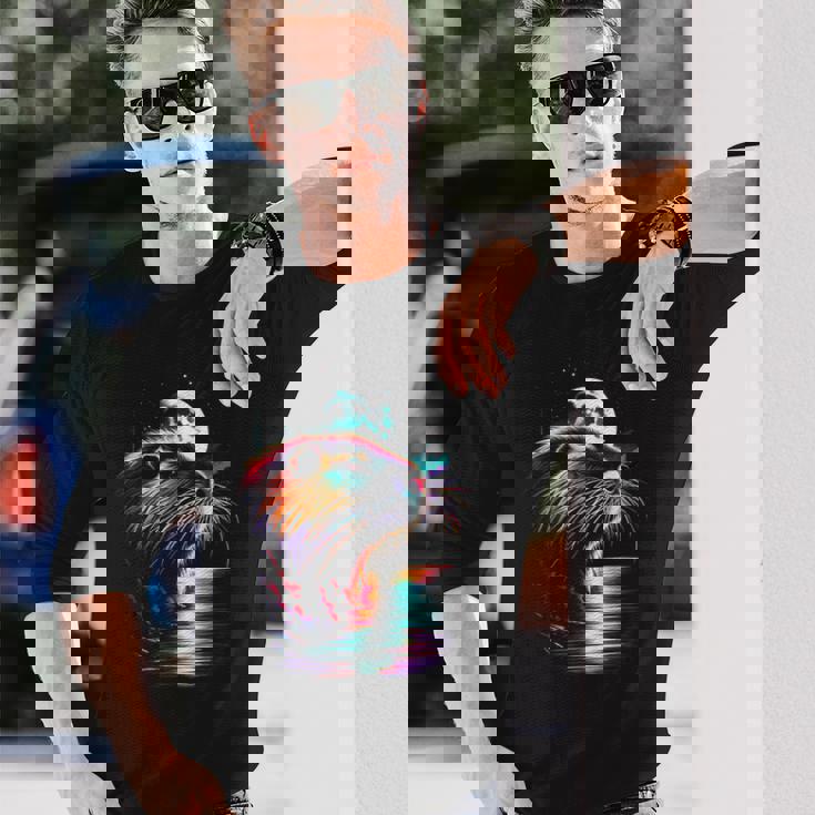 カラフル ヌートリア スピリット 動物 かっこいい イラスト アート 長袖Tシャツ 彼への贈り物