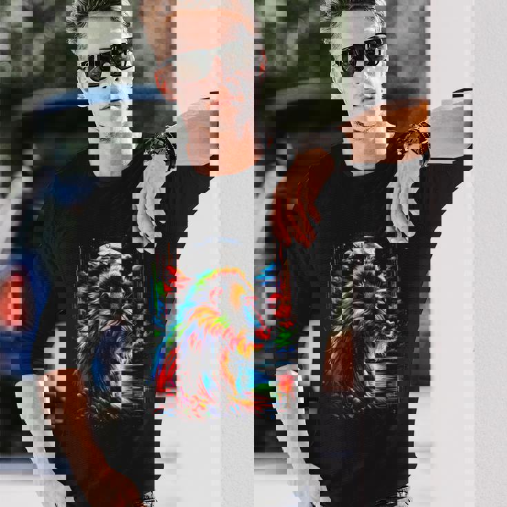 カラフル マンドリル 猿 精霊 動物 かっこいい イラスト アート 長袖Tシャツ 彼への贈り物