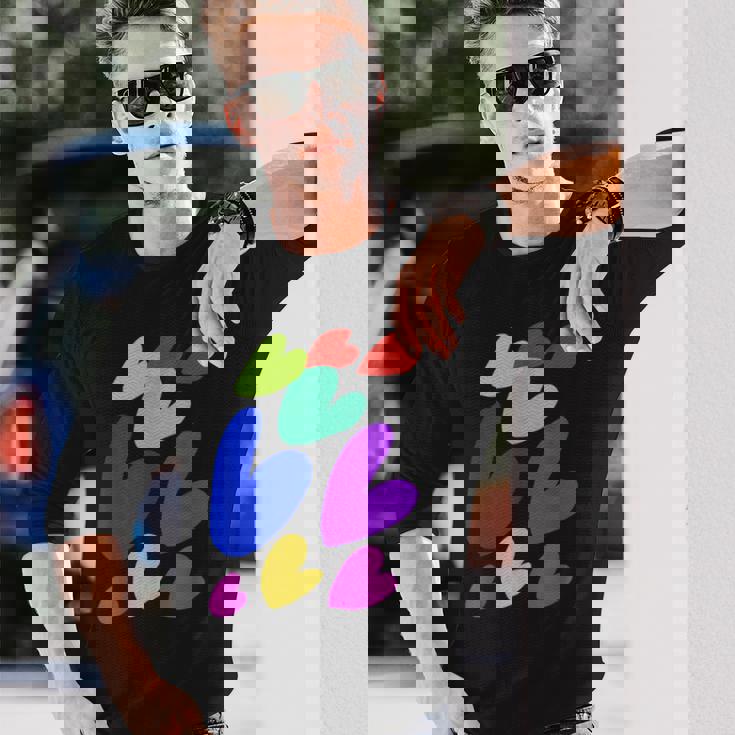 カラフルハート 長袖Tシャツ 彼への贈り物