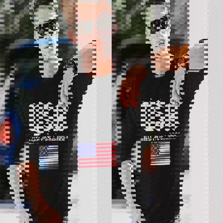 クールなアメリカ国旗グレートーンのイラストグラフィックデザイン。 長袖Tシャツ 彼への贈り物