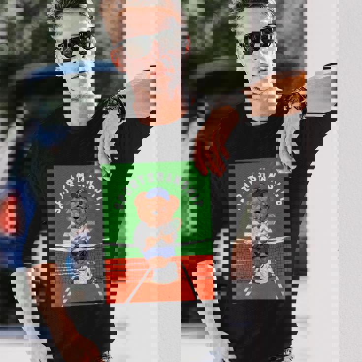 クールなテディベア テニス イラスト グラフィックデザイン 長袖Tシャツ 彼への贈り物