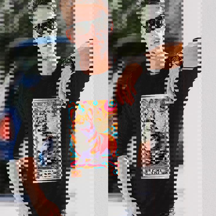 コーギー 面白いtシャツ 犬 タロット カード かわいい メンズ 子供 おもしろ 服 グッズ ネタ わんこ 長袖Tシャツ 彼への贈り物