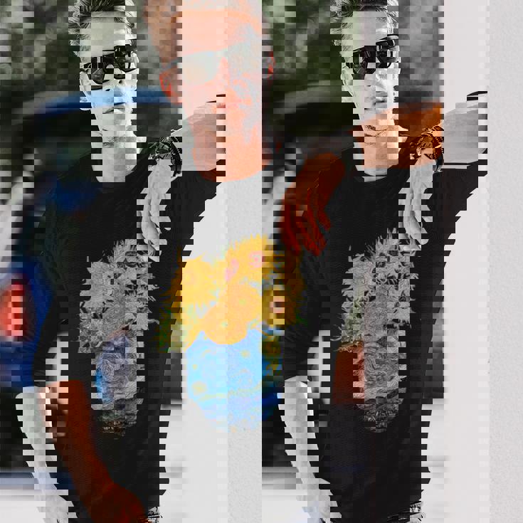 ゴッホ ひまわり&星月夜ポケット 美的アート 長袖Tシャツ 彼への贈り物