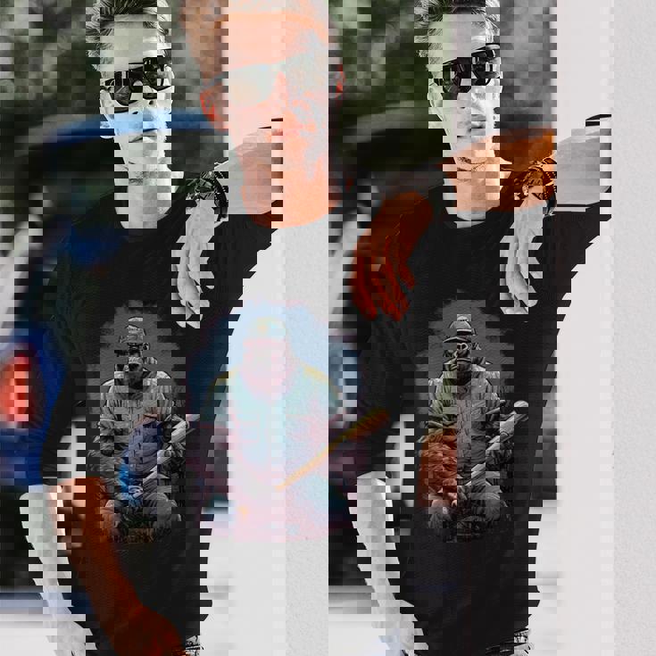 ゴリラ遊び 野球 おもしろい ゴリラ 野球選手 長袖Tシャツ 彼への贈り物