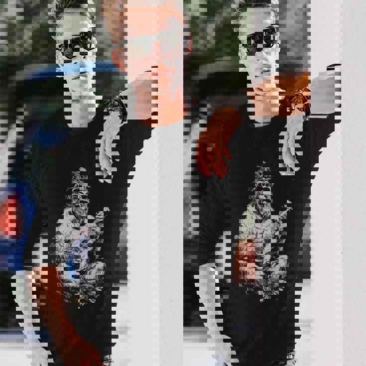 サングラス付きかわいいゴリラ ギタープレーヤー 面白いギタリスト 長袖Tシャツ 彼への贈り物