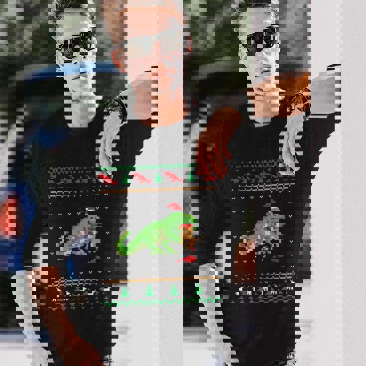 サンタ T-Rex 食べるトナカイ恐竜 アグリークリスマスセーター 長袖Tシャツ 彼への贈り物