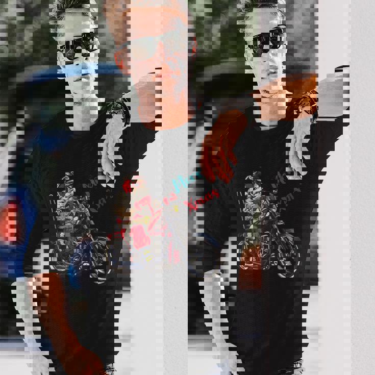 サンタクロース 面白い バイク イラスト メリー クリスマス パロディ イラスト 長袖Tシャツ 彼への贈り物