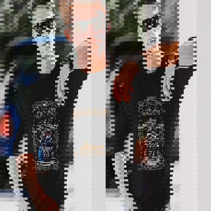 シカゴ・ブルース・フェスティバル・ブルース・ギターtシャツ 長袖Tシャツ 彼への贈り物