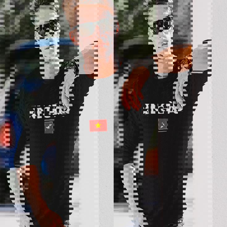 シンチャオ ベトナム語でこんにちは ベトナム 長袖Tシャツ 彼への贈り物