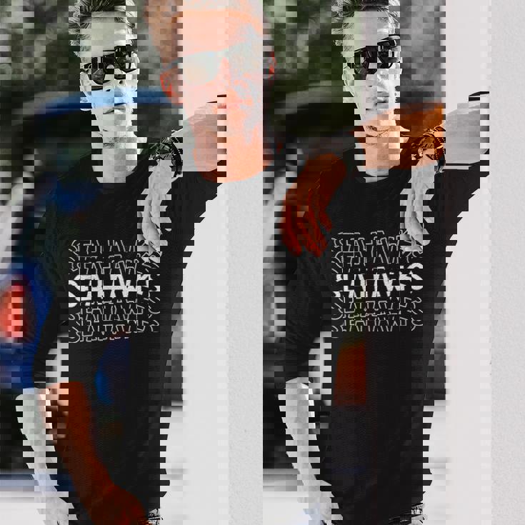 シーホークス 学校 スポーツチーム マスコット タウンゴーカレッジ アスリート 長袖Tシャツ 彼への贈り物