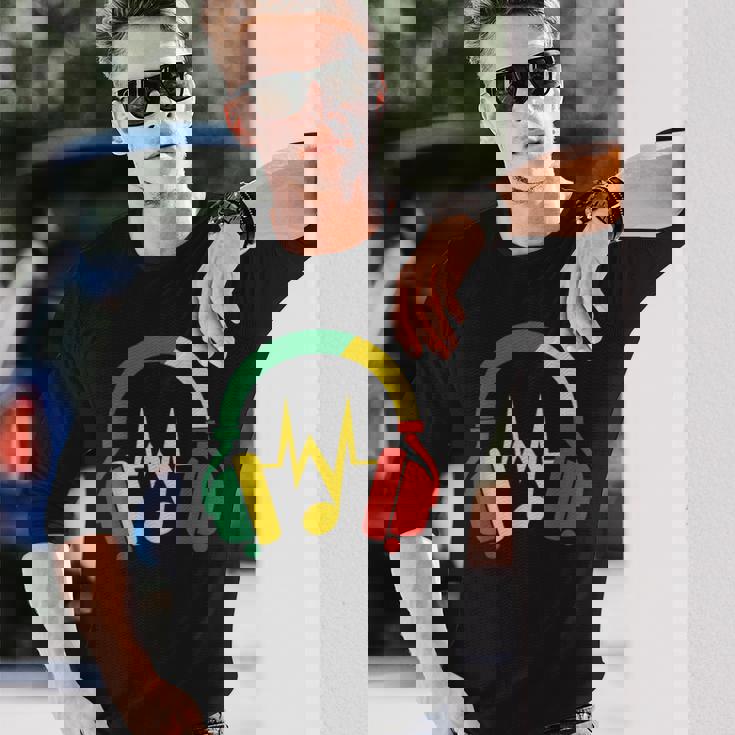 ジャマイカの国旗の色のデザインでレゲエの雰囲気を表現 長袖Tシャツ 彼への贈り物