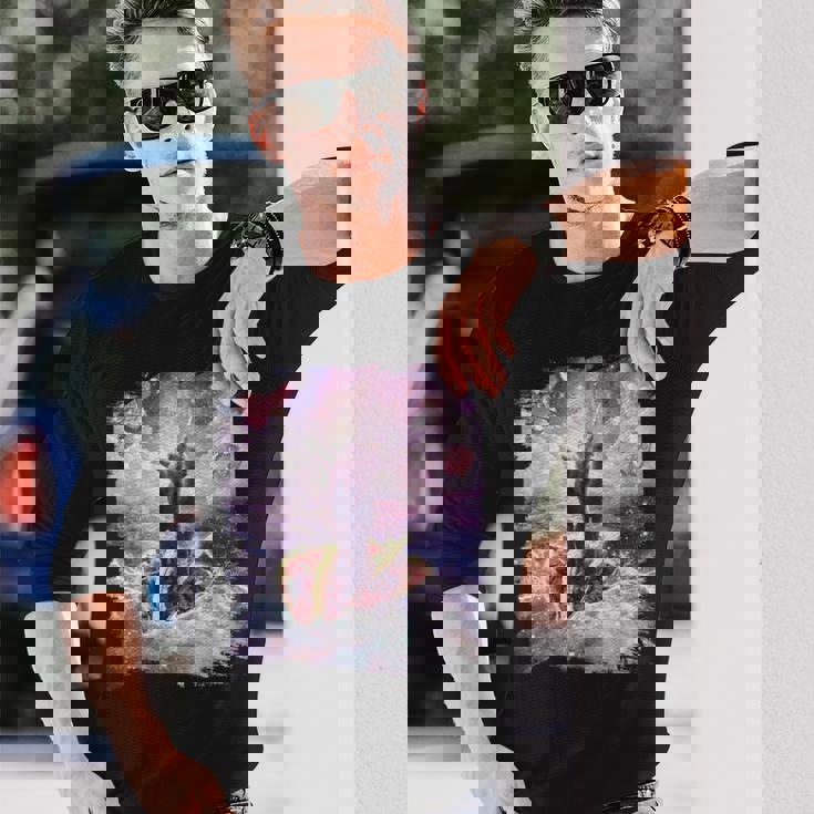 スペースキャットライディングアルパカユニコーン-ピザ＆タコス 長袖Tシャツ 彼への贈り物