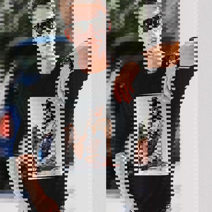 セクシーガールグラフィックtシャツ-猫マスクv2のセクシーなピンナップガール 長袖Tシャツ 彼への贈り物