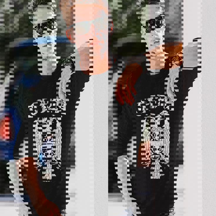 セルビア セルビア セルビア語 紋章 イーグル クロス 旗 キリル文字 長袖Tシャツ 彼への贈り物