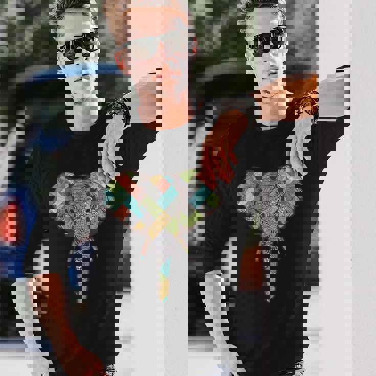 ゾウ I ワイルドライフ I カラフルなゾウ 長袖Tシャツ 彼への贈り物