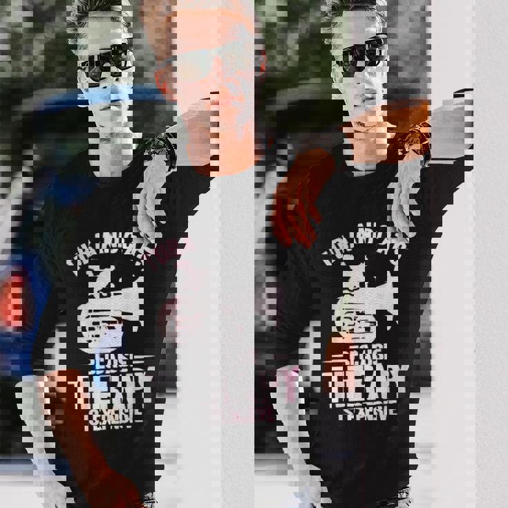 チューバ 水彩 チューバと猫 長袖Tシャツ 彼への贈り物