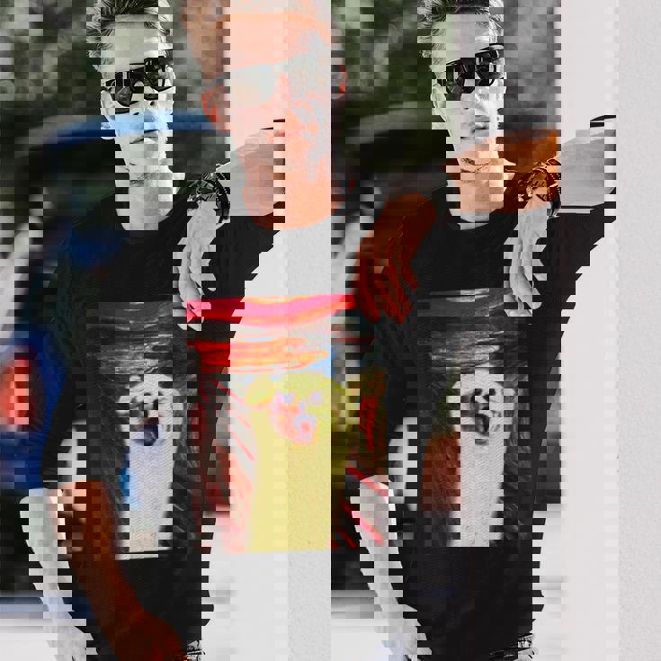 トイプードル 面白いtシャツ 犬 ムンクの叫び かわいい メンズ 子供 おもしろ 服 グッズ ネタ わんこ 長袖Tシャツ 彼への贈り物