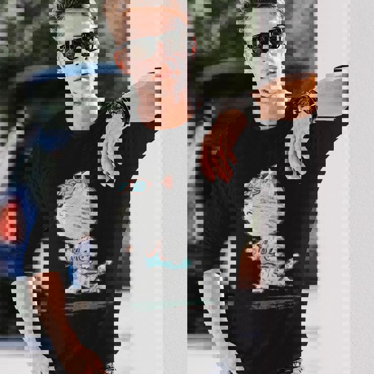 ネコ ねこ ランニング 子猫 ペット おもしろ 動物 ランナー イラスト 長袖Tシャツ 彼への贈り物