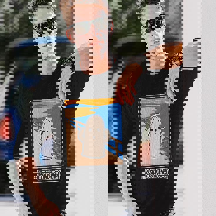 ハニワくん の ムンクの叫び 埴輪【ゆるフレンズ】名画 パロディ 歴史土器 キャラクター かわいい イラスト 面白い 長袖tシャツ 長袖Tシャツ 彼への贈り物