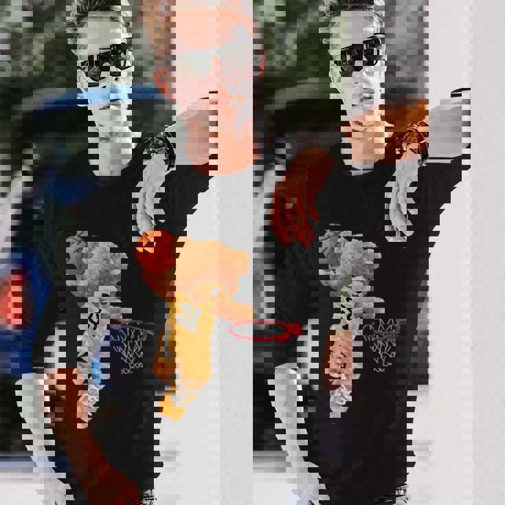 バスケットボール かわいい テディベア 長袖Tシャツ 彼への贈り物